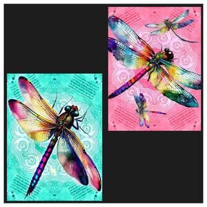 Pink & Teal Abstract Dragonflies on Star Chart Vivid Bright Unique Wall Art
